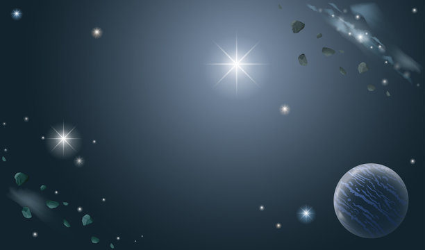 Banner of the universe. A conceptual web banner. The planet and stars. Vector graphics. Background