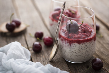 Chia pudding with cherry granita