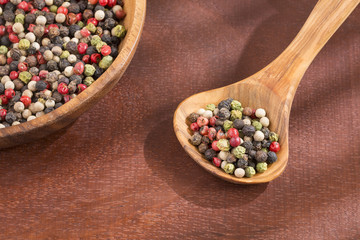 Mixture of colorful peppers - top view