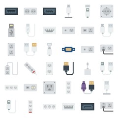 connector cable icons set