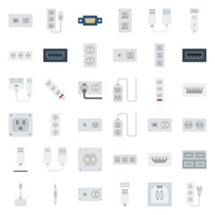 connector cable icons set