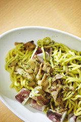 spaghetti with pesto and parmesan