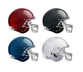 Set of isolated helmets for American football on white background