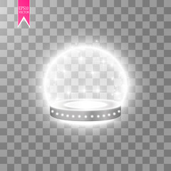 Abstract Shining Podium Background with Spotlights. White Glittering Scene. You Win Luxury, Success and Treasure Design. Game, Fashion and Gambling Space. Vector illustration