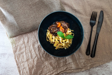 Home made Beef Bourguignon with Tagliatelle