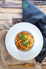 tasty pasta Italian meat sauce pasta on the table