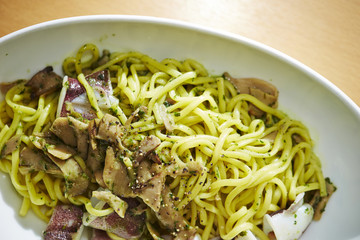 spaghetti with pesto and parmesan