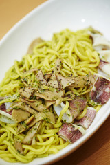 spaghetti with pesto and parmesan