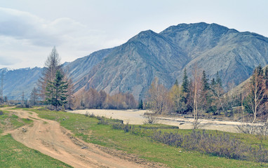 landscape with a dirt road in Gorny Altai