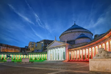 Gordijnen Nihgt view of San Francesco di Paola church at Piazza del Plebiscito in Naples, Italy © IgorZh