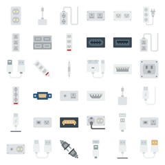 connector cable icons set