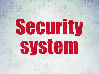 Security concept: Painted red word Security System on Digital Data Paper background