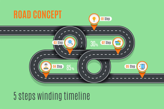 Road Concept Timeline, Infographic Chart, Flat Style