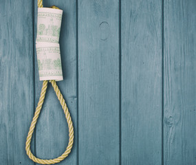 Financial impasse. Loop for the gallows with dollars.