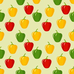 Seamless peppers pattern on green background