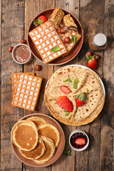 assorted waffle, pancake and crepe