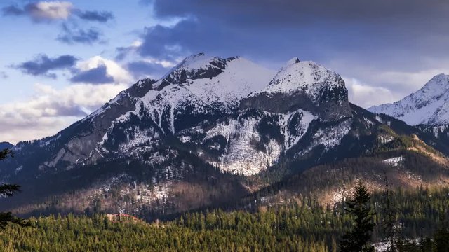 View towards Havran Peak in Tatra Mountains in Slovakia - Time Lapse Video 50fps