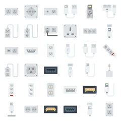 connector cable icons set