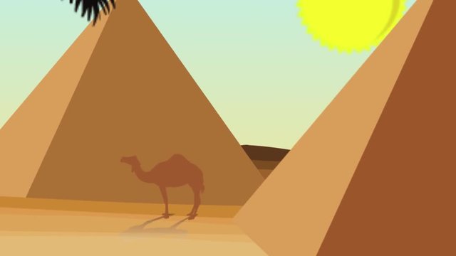 animation of desert with pyramid