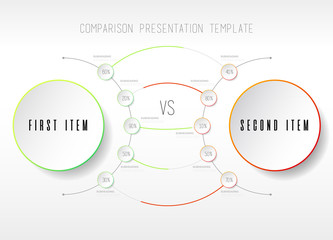 Two items  comparison vector template with circles.