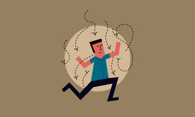 Vector Illustration of a Man attacked buy a bunch of mosquitoes/flies. Mosquitos flying around a man.