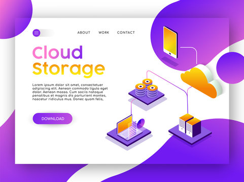 Internet web app landing page for cloud storage