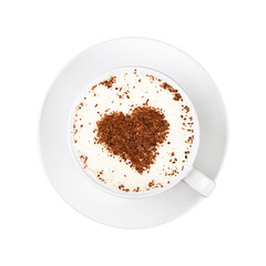 White cup of cappuccino coffee on saucer isolated