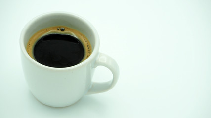 cup of hot coffee isolated on white background  top view with space and bubble .