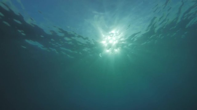 Abstract Water surface with sunbeams underwater shot