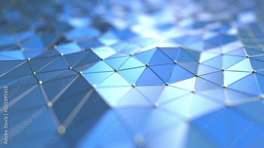 Poster blue polygonal surface. 3d technology related loopable motion background