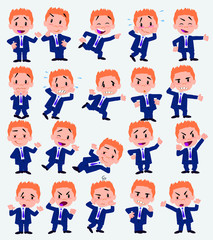 Businessman in a swimsuit. Twenty eight expressions and basics body elements, template for design work and animation. Vector illustration to Isolated and funny cartoon character.