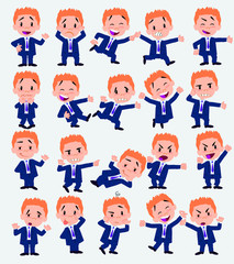 Businessman in a swimsuit. Twenty eight expressions and basics body elements, template for design work and animation. Vector illustration to Isolated and funny cartoon character.