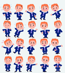 Cartoon character businessman in a swimsuit. Set with different postures, attitudes and poses, doing different activities in isolated vector illustrations.