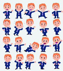 Businessman in a swimsuit. Twenty eight expressions and basics body elements, template for design work and animation. Vector illustration to Isolated and funny cartoon character.