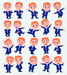 Businessman in a swimsuit. Twenty eight expressions and basics body elements, template for design work and animation. Vector illustration to Isolated and funny cartoon character.