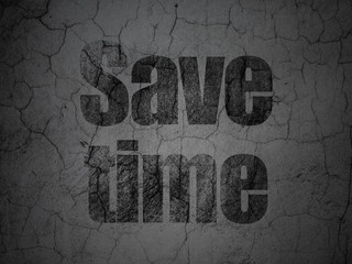 Timeline concept: Black Save Time on grunge textured concrete wall background