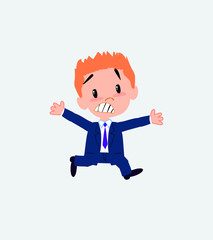 Businessman running terrified.