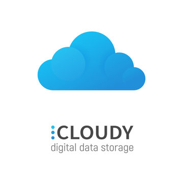 Blue cloud isolated vector. Data storage logotype on white background. Weather logo