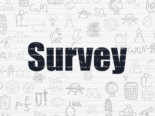 Science concept: Painted black text Survey on White Brick wall background with  Hand Drawn Science Icons