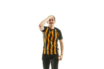 The unhappy and sad belgian fan on white background