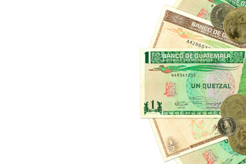 some guatemalan quetzal bank notes and coins