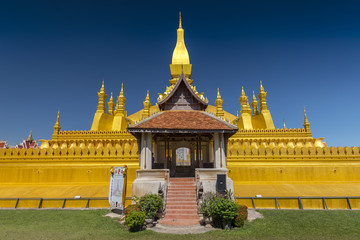 Pha That Luang, symbol of the Laos sovereignty, Buddhist religion and the city of Vientiane, Vientiane, Laos.