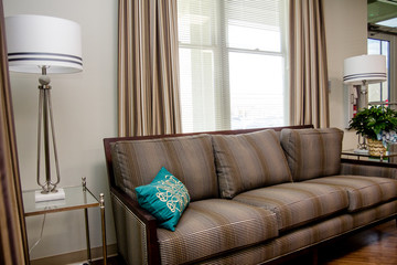 Waiting room with sofa and pillows