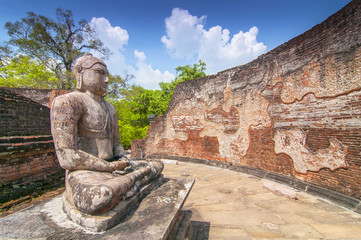 Meditating Buddha statue in Polonnaruwa Vatadage, Polonnaruwa, Sri Lanka.