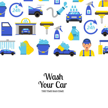 Vector background with car wash flat icons