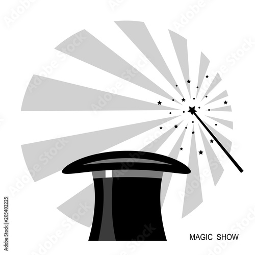 Magic Hat And Wand Vector Black White Label Stock Image Magic Hat And Wand Vector Black White Label