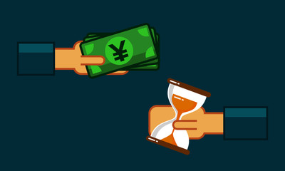 Buying Time Hour Glass Concept With Yen in Cash