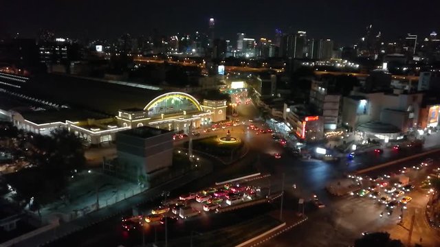 Bangkok,Thailand - May 15,2018: Time-lapse night jam road at hualumpong station ,Bangkok Railway Station or Hua Lamphong Station is the main railway station in Thailand.