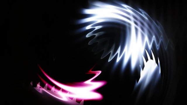 Abstract pink and blue wavy electric pulses in motion