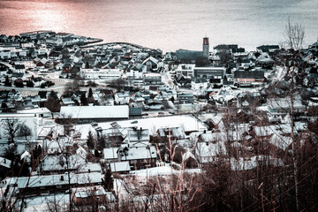 Volda (norway) in winter, aerial View